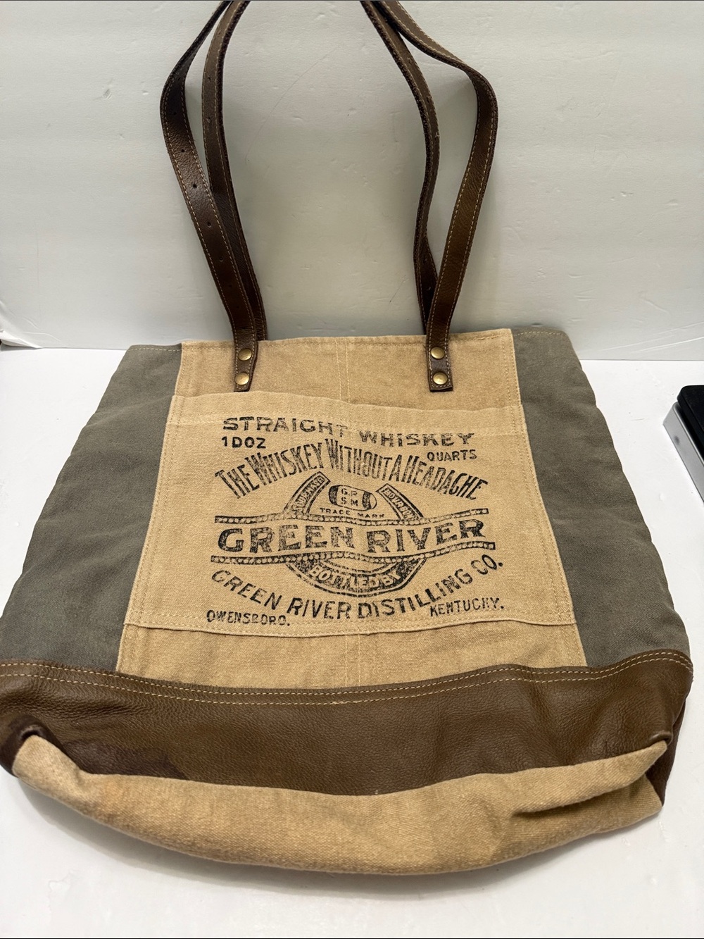 Canvas & Leather Tote Bag - Brown/Tan
